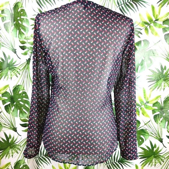 Ann Taylor Black & Red Sheer Button Down Top (Size: 2) - Picture 6 of 8